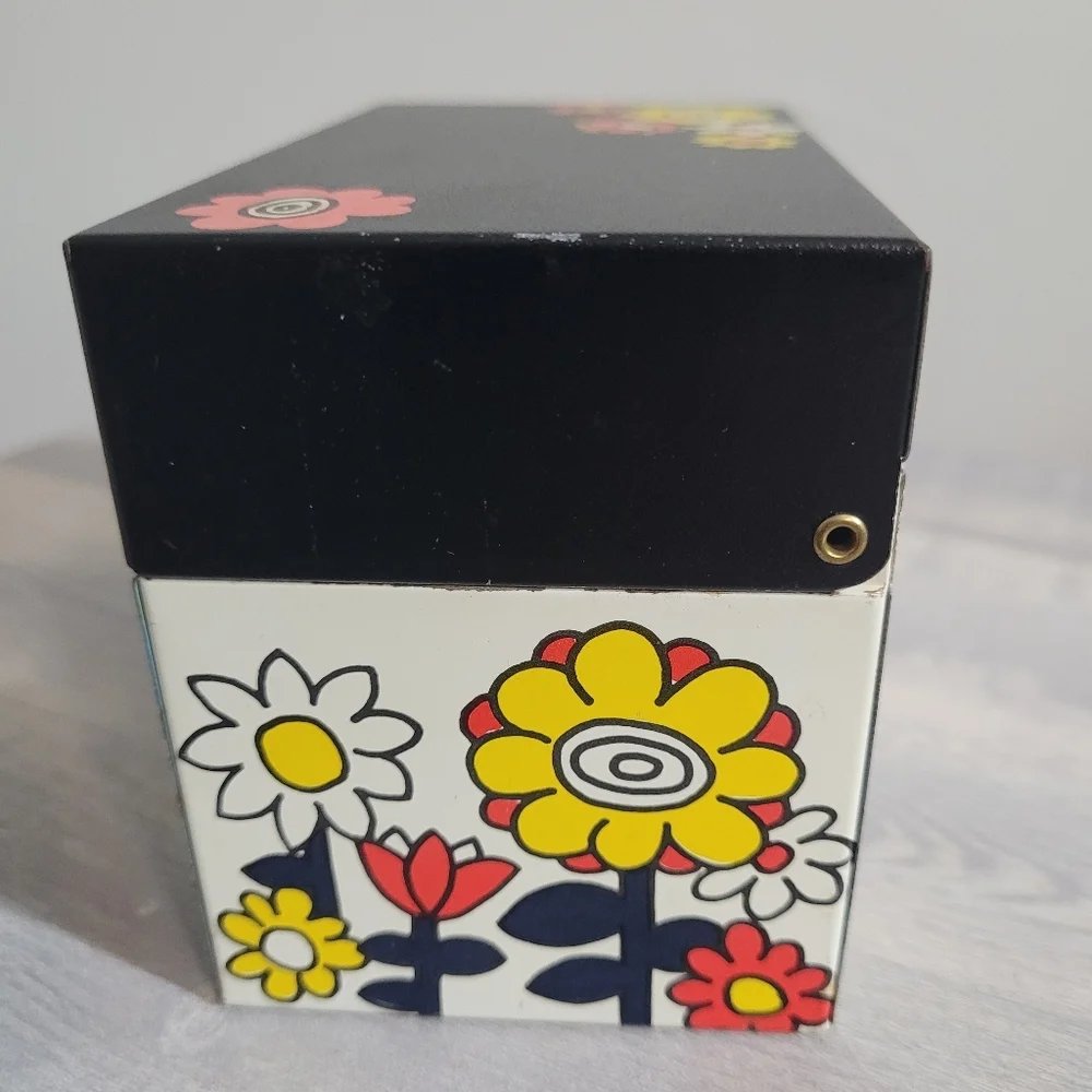 Vintage 70s Original Ohio Art Groovy Floral Print Recipe Card File Box